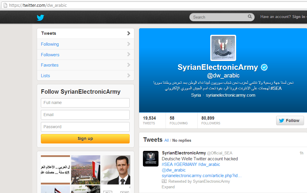 German Broadcaster Deutsche Welle's Twitter account Hacked by Syrian Electronic Army (2)