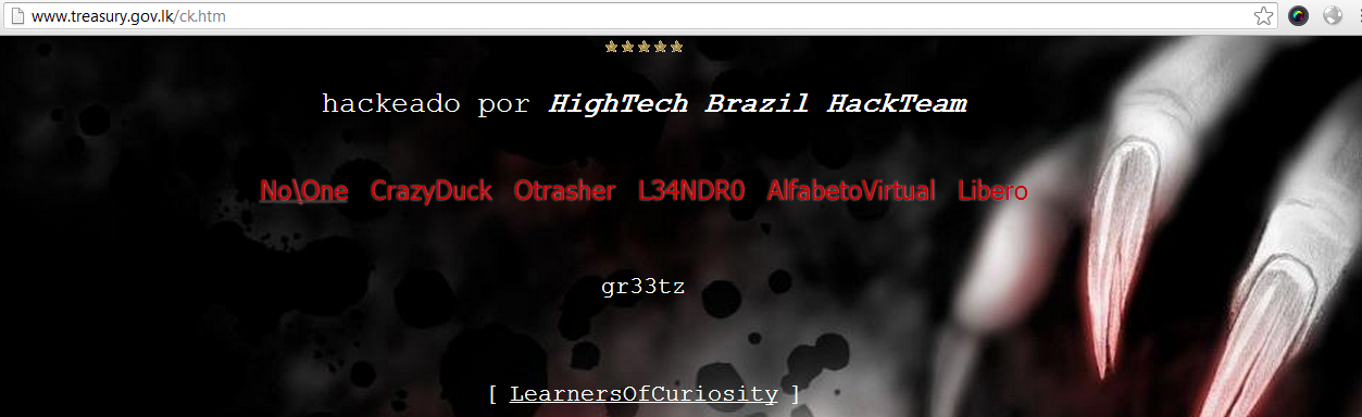 SriLankan Ministry of Finance Website Hacked and Defaced by HighTech Brazil HackTeam