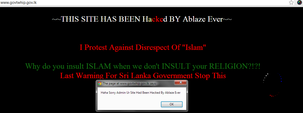 Websites of SriLankan Ministry of Rehab & Prison Reforms and Chief Government Whip of Parliament Hacked