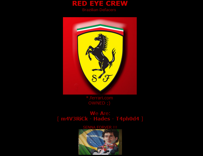 10 Official Ferrari Motors Websites Hacked, Server Defaced by Brazilian Red Eye Crew
