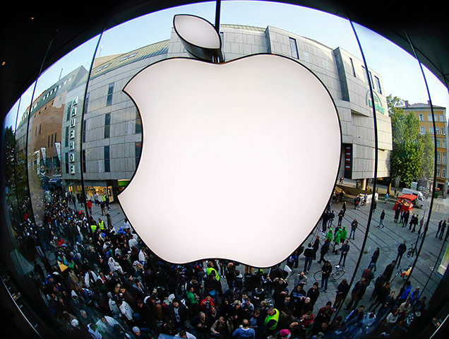 Munich, Germany: Customers gather outside an Apple store