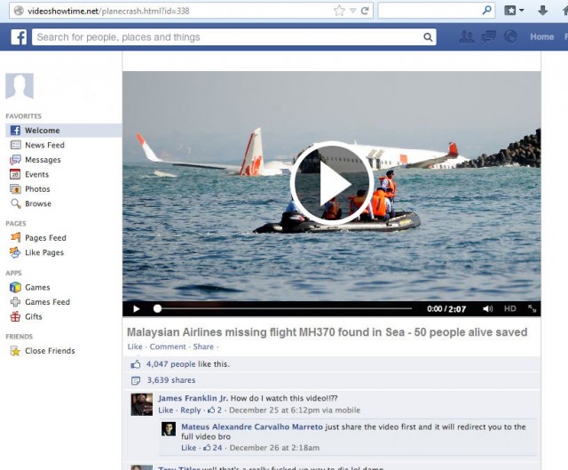 This is how the fake video scam link look on Facebook
