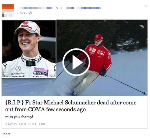 Latest Facebook Scam F1 Star Michael Schumacher Dead  �