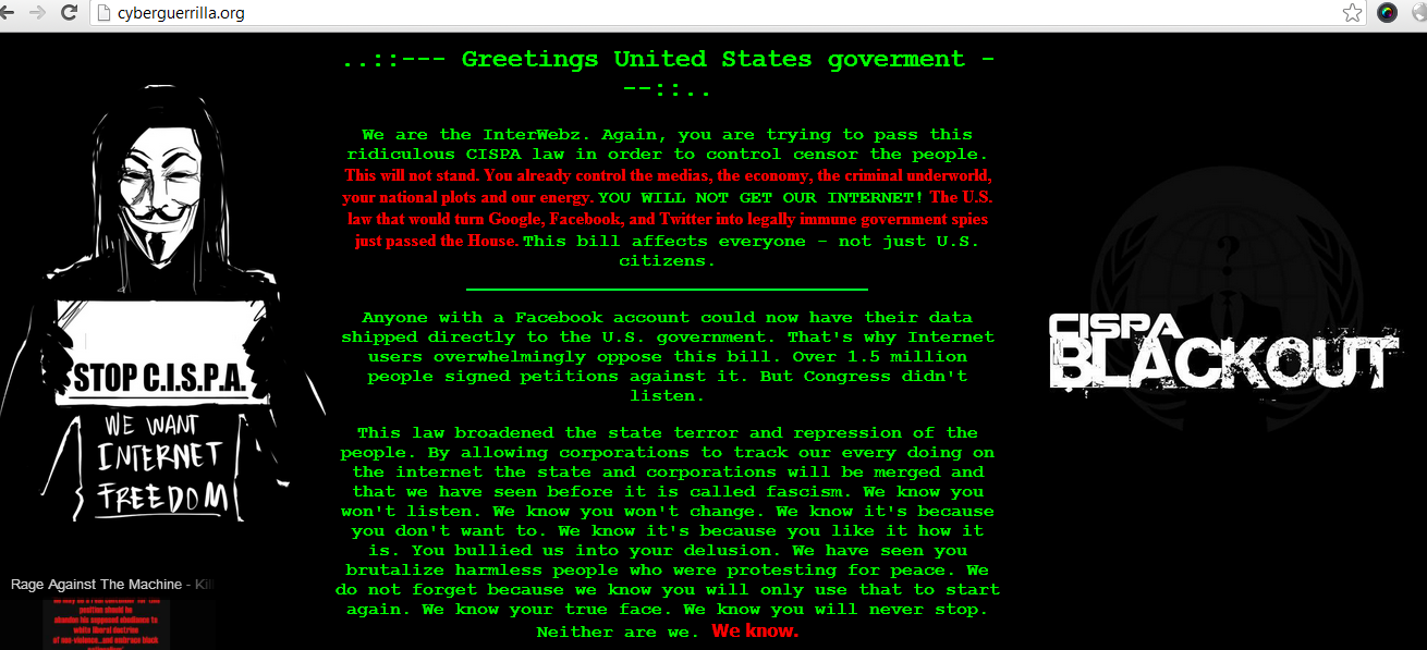 Anonymous Hackers Defaces Their Own Website for Cispa Blackout