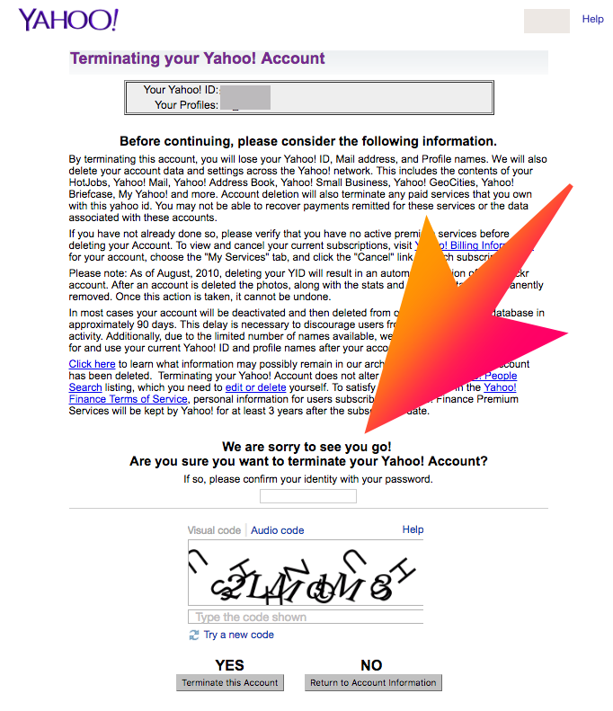 delete your yahoo email account permanently