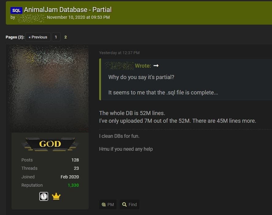 Animal Jam data breach - Hacker leaks 7M accounts from stolen 46M
