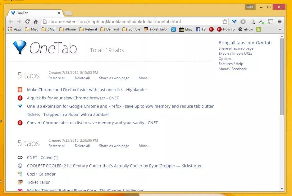 OneTab is a lightweight Chrome extension to manage your tab addiction