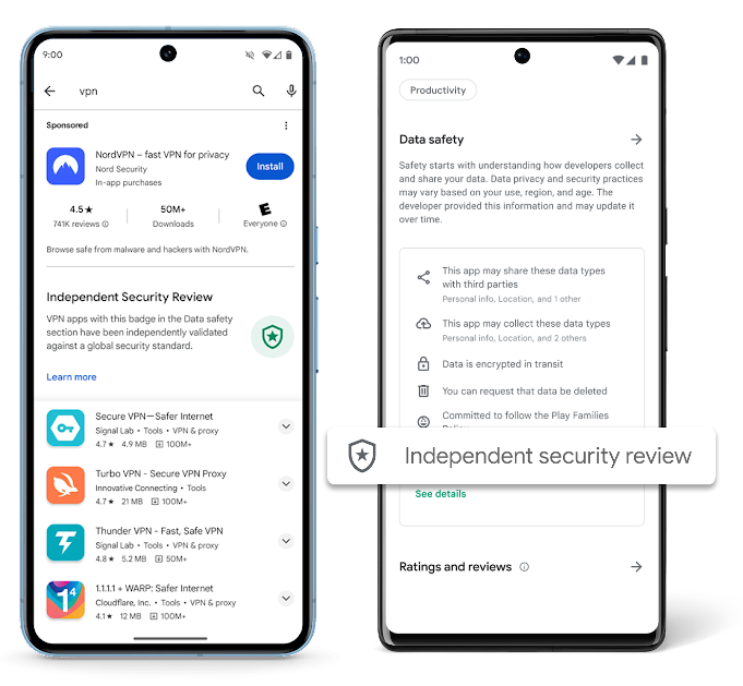 Google Play let Android VPNs show off security audit badges • The