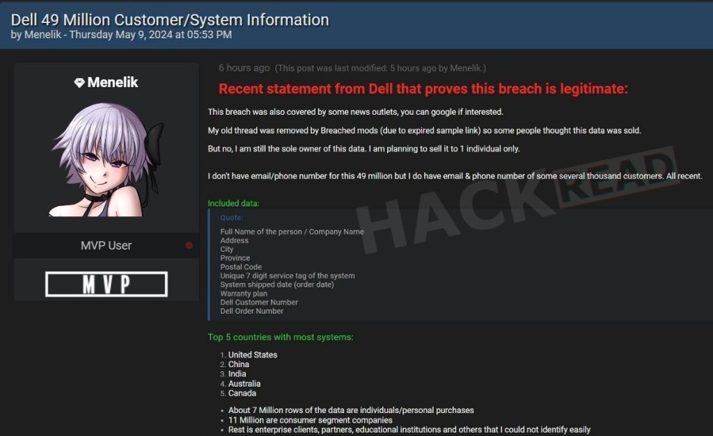 Dell Discloses Data Breach As Hacker Sells 49 Million Customer Data
