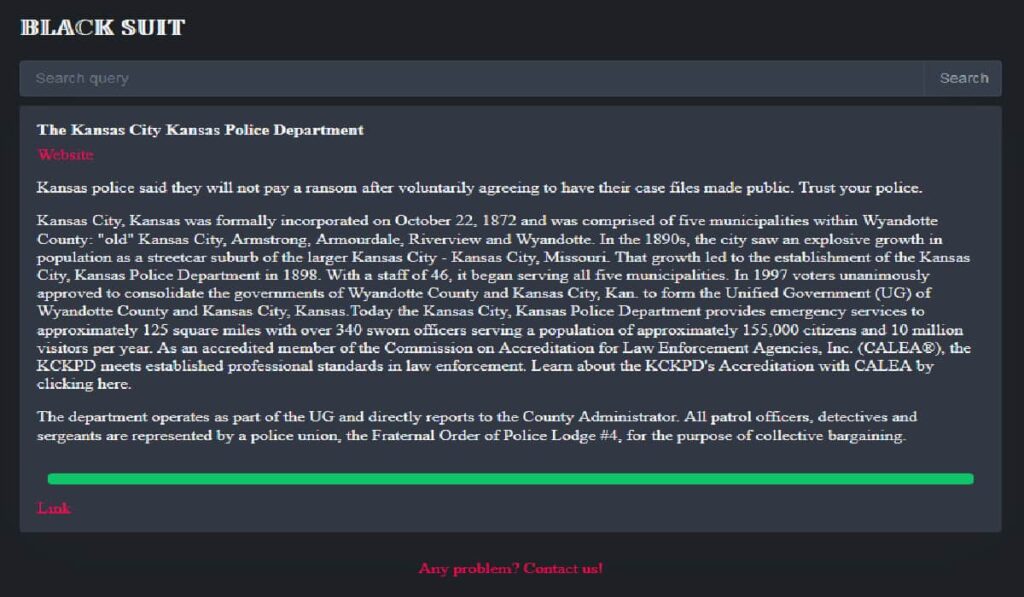 BlackSuit Fidye Yazılımı Grubu Kansas City, Kansas Polis Departmanı Verilerini Sızdırdı