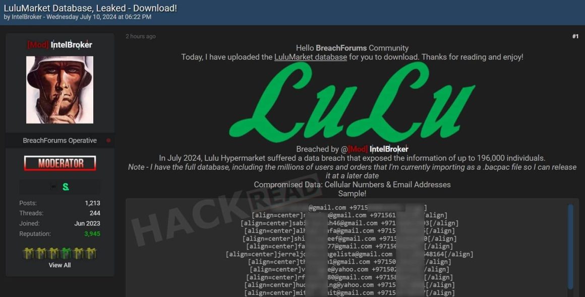 Intelbroker Hacker UAE's Lulu Hypermarket Data Breach: Hackers Claim Millions of Customer ...