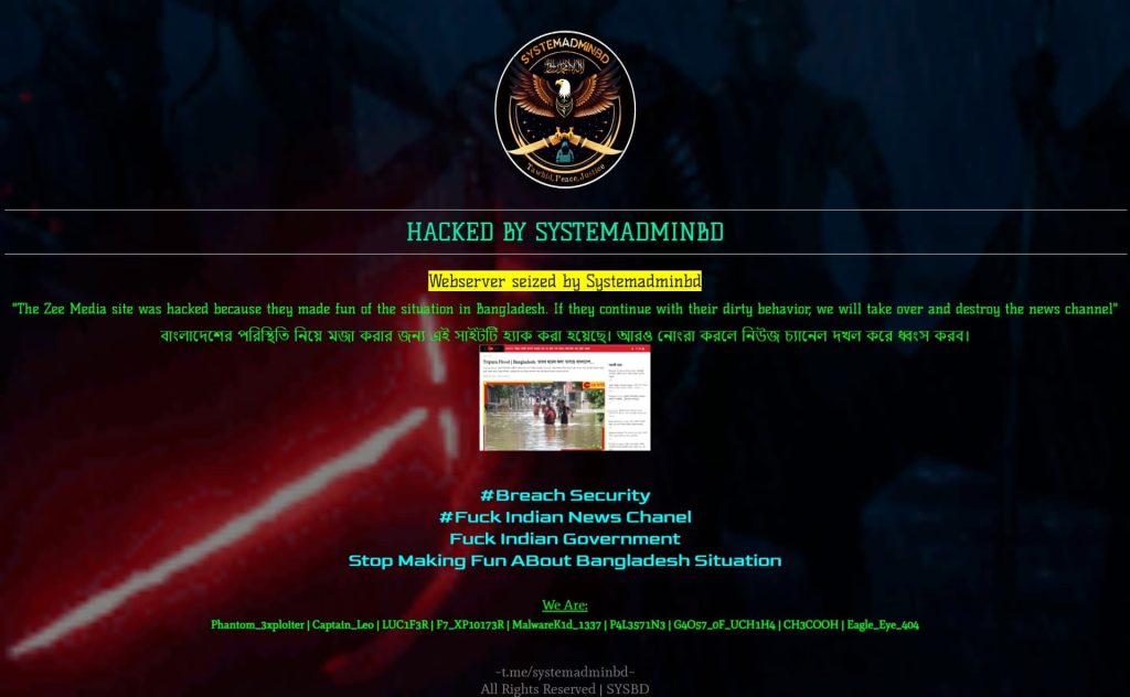 Bangladeshi Hackers Deface India's Zee Media for Mocking Floods