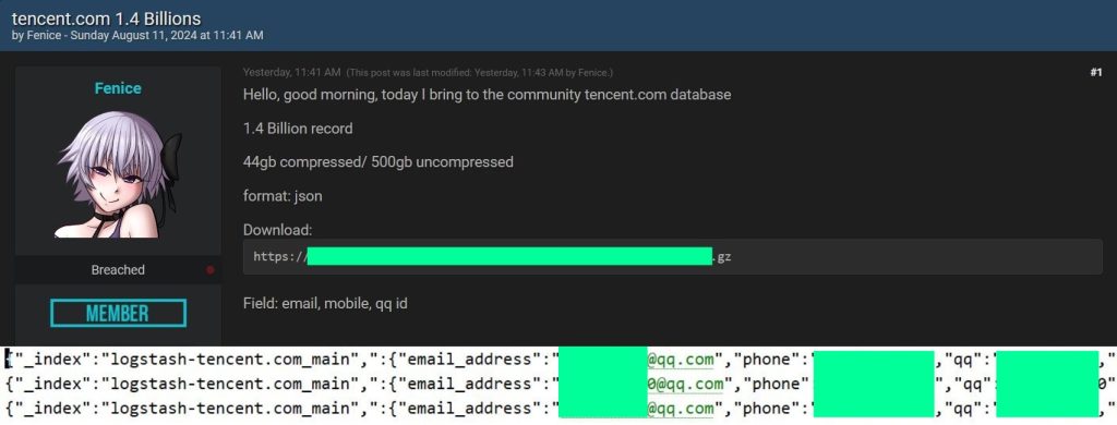 Hackers Leak 1.4 Billion Accounts They Claim Belonged to Chinese Tech Giant Tencent.com