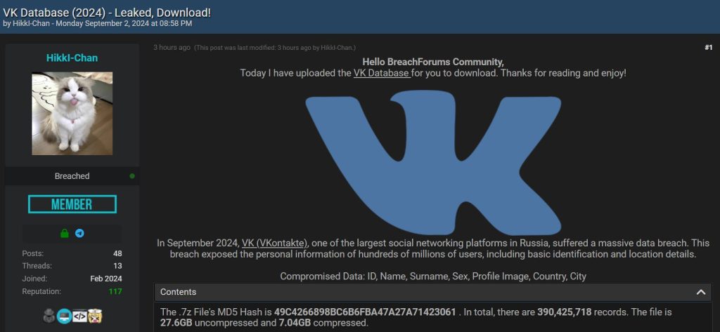 Hacker Leaks Data of 390 Million Users from VK, a Russian Social Network