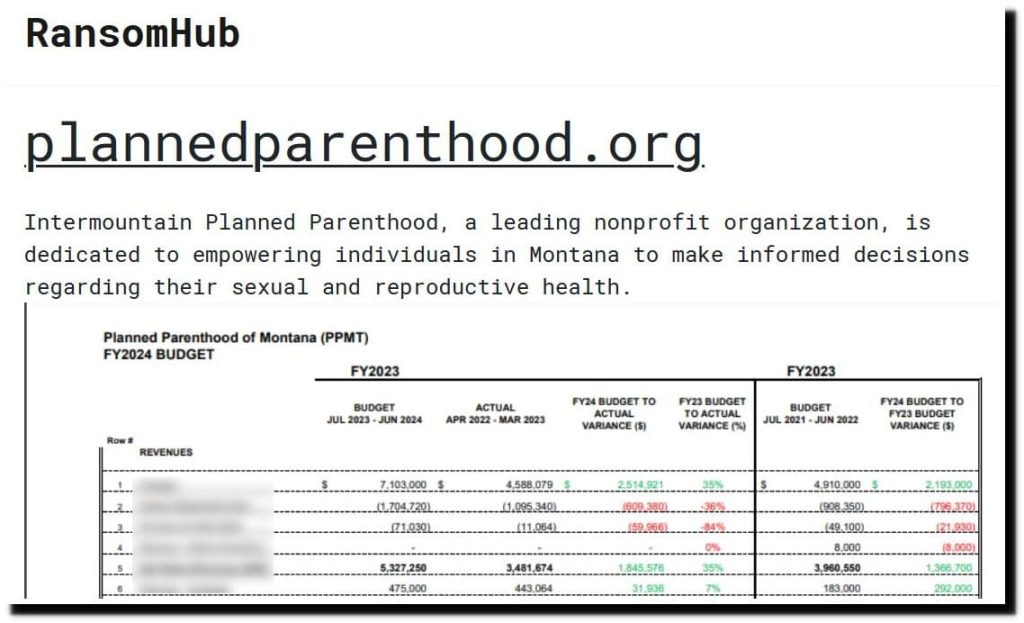 RansomHub Claims Planned Parenthood Hack, Steals 93GB of Sensitive Data