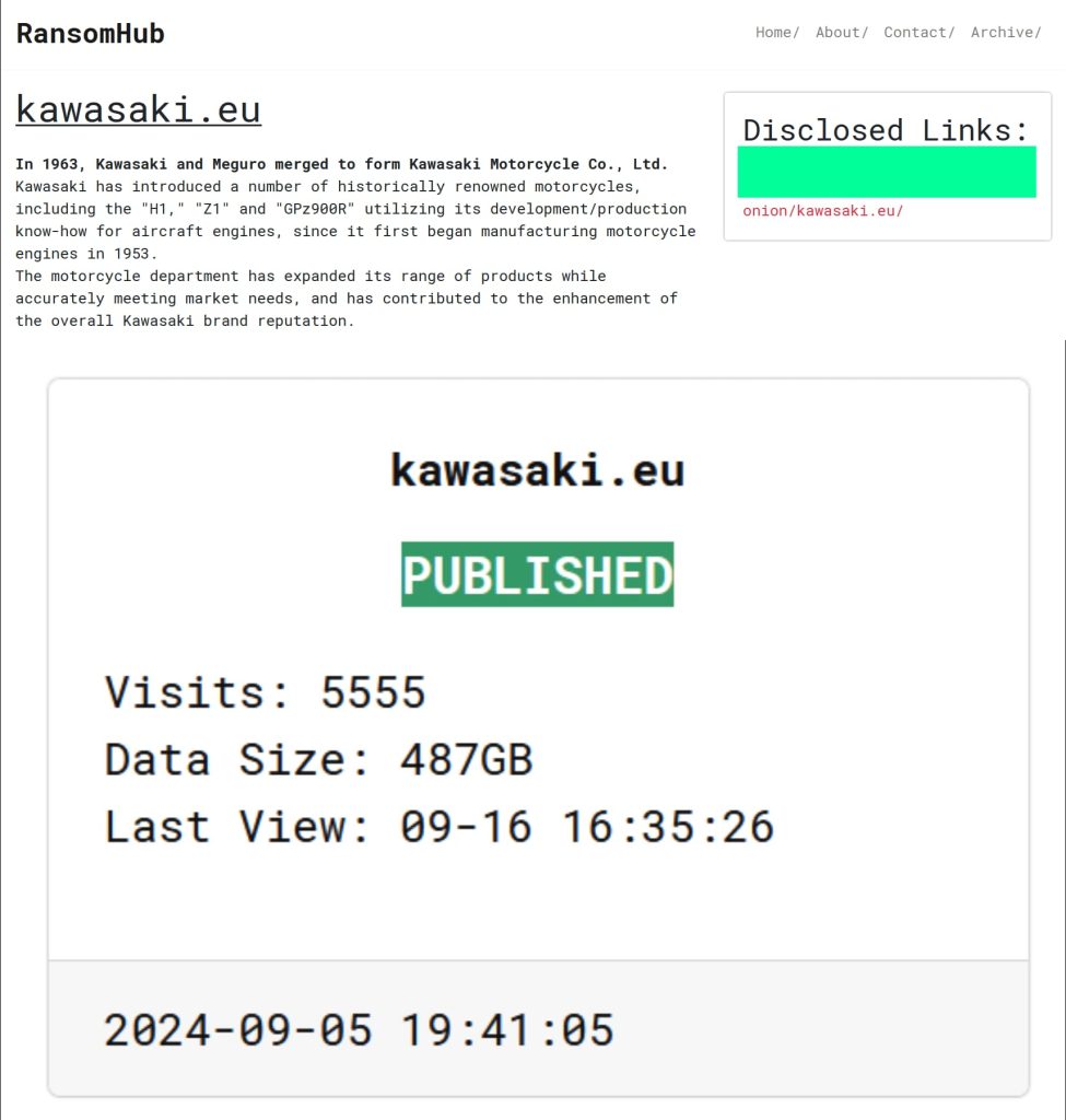 RansomHub Ransomware Group Leaks 487 GB of Alleged Kawasaki Europe