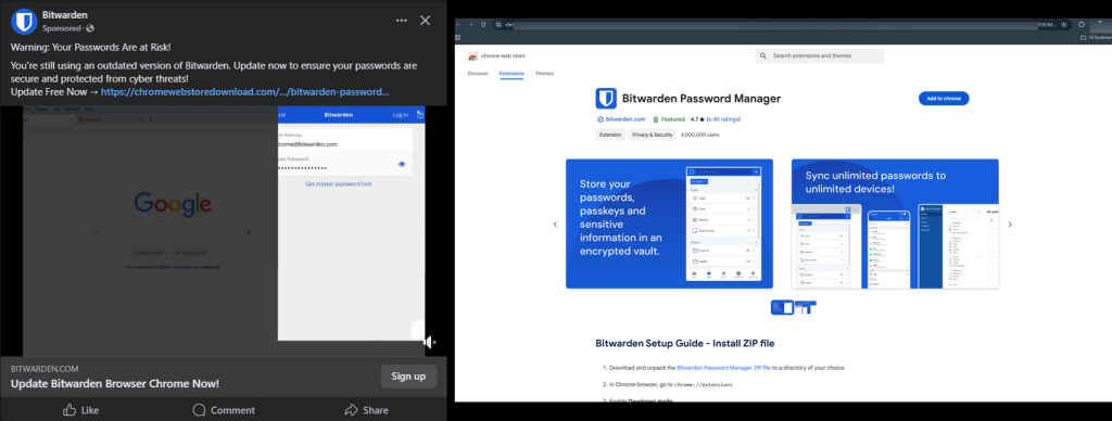 Facebook Kötü Amaçlı Reklam Kampanyası Sahte Bitwarden Aracılığıyla Kötü Amaçlı Yazılım Yayıyor