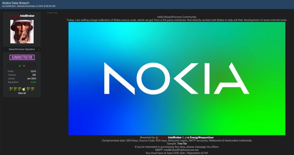 Hackers Claim Access to Nokia Internal Data, Selling for $20,000
