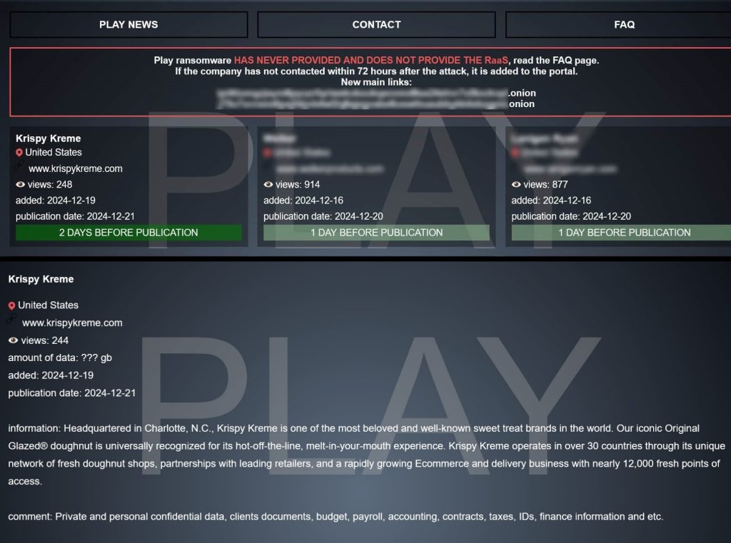 Play Fidye Yazılımı Krispy Kreme'nin İhlalini İddia Ediyor, Veri Sızıntısını Tehdit Ediyor
