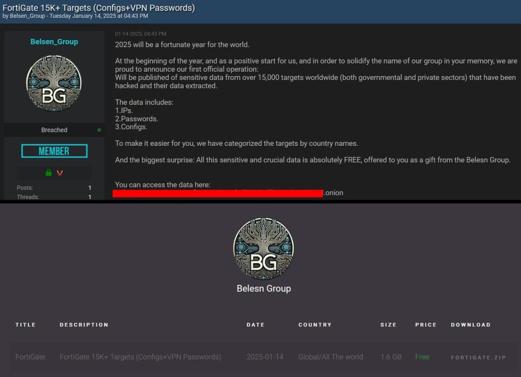 15K Fortigate Firewall Configs Leaked By Belsen Group