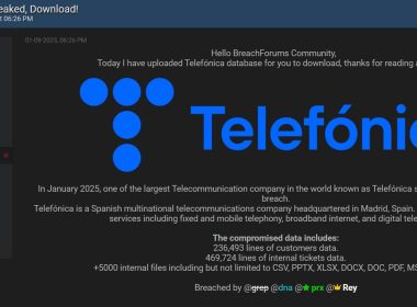 Hackers Breach Telefónica's Network, Leak 2.3 GB of Data Online