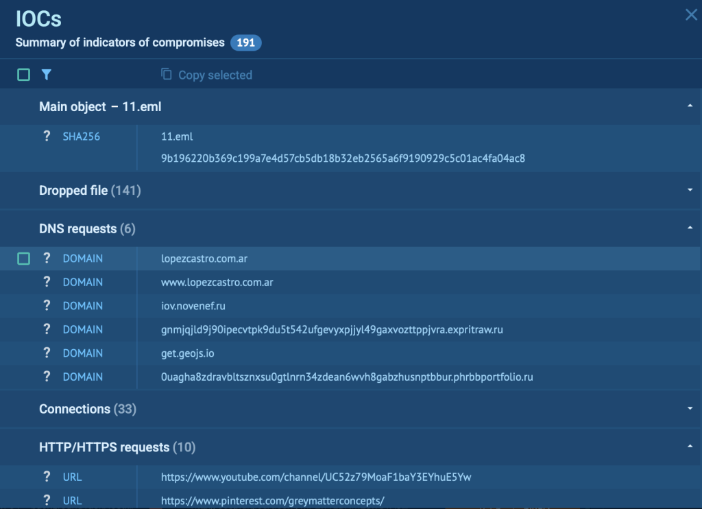 IOCs related to the analysis session inside ANY.RUN