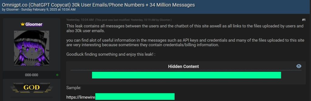 Alleged OmniGPT Breach: Hacker Leaks User Data, 34 Million Chat Messages