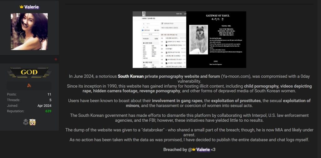 S. Korea's Notorious Sex Crime Hub Ya-moon Hacked, User Data Leaked