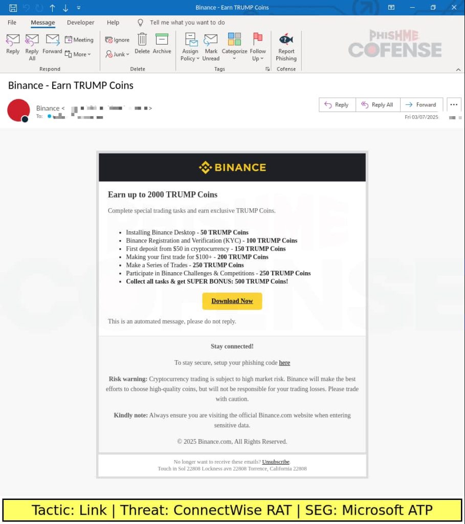 Fake Binance Wallet Email Promises TRUMP Coin, Installs Malware