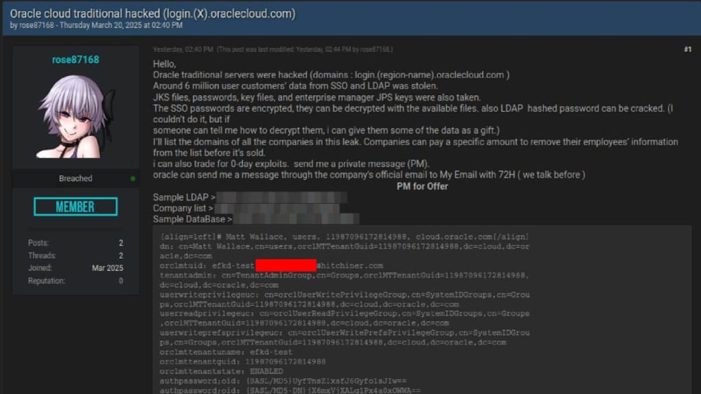 Oracle Denies Breach Amid Hacker’s Claim of Access to 6 Million Records
