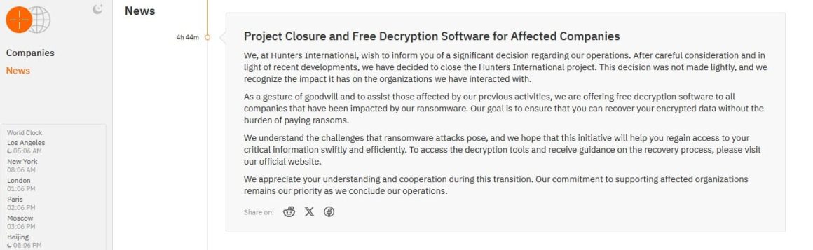 Hunters International Ransom Note Hunters International Ransomware Gang Rebrands as World Leaks
