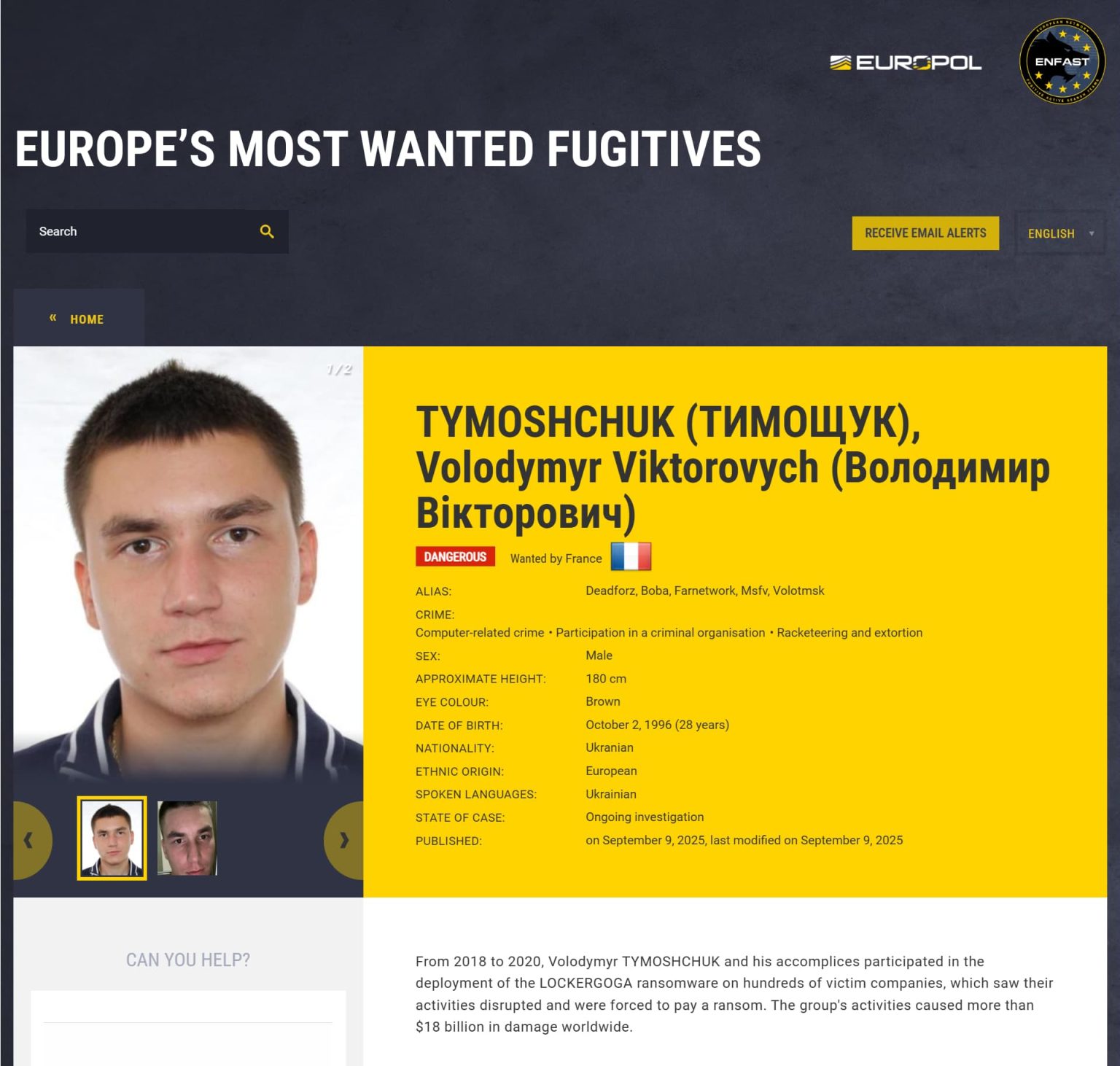 Wanted Poster For Ransomware LockerGoga Ransomware Admin on EU Most Wanted List With $10M DOJ Reward