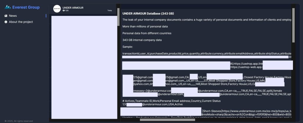 Everest Fidye Yazılımı Milyonlarca Under Armour Kullanıcısının Verilerini Çaldığını Söyledi