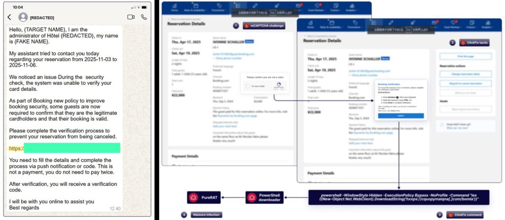 “İki Kez Ödedim” Saldırısı, ClickFix Aracılığıyla PureRAT Kullanan Booking.com Hesaplarını Etkiliyor