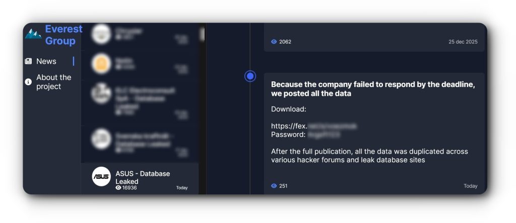 Everest Ransomware Leaks 1TB of Stolen ASUS Data