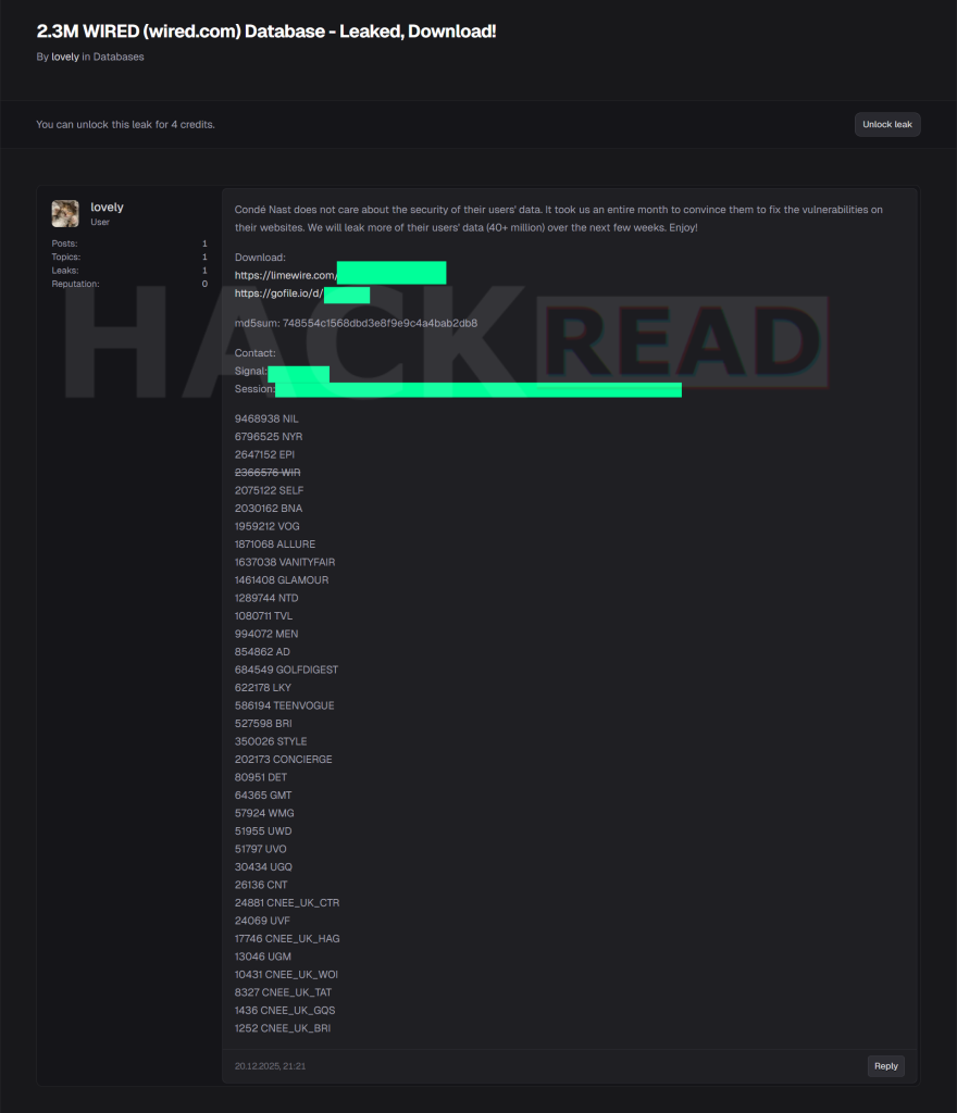 Hacker Leaks 2.3M Wired.com Records, Claims 40M-User Condé Nast Breach