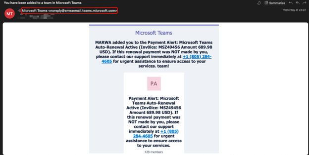 Fake Microsoft Teams Billing Phishing Alerts Reach 6,135 Users via 12,866 Emails – Hackread – Cybersecurity News, Data Breaches, AI, and More 2 Fake Microsoft Teams Billing Phishing Alerts Reach 6,135 Users via 12,866 Emails – Hackread – Cybersecurity News, Data Breaches, AI, and More