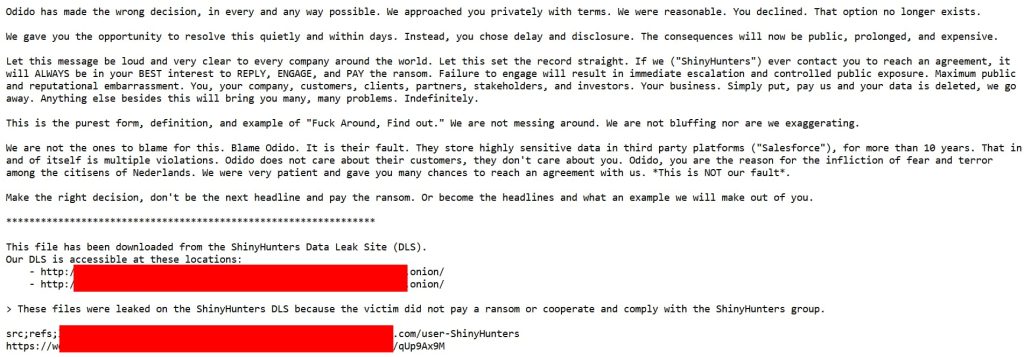 ShinyHunters Leak 2M Records From Dutch Telecom Odido, Claim 21M Stolen