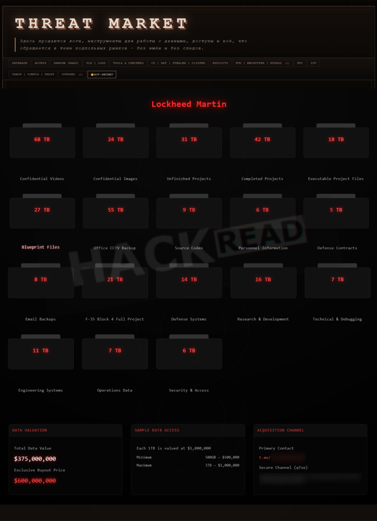 Dark Web Market Lists Alleged 375TB Lockheed Martin Data for $600M
