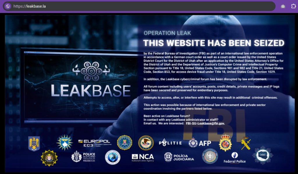 LeakBase Cybercrime and Hacker Forum Seized