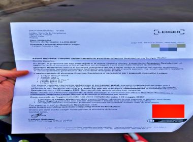 Scammers Send Physical Phishing Letters to Steal Ledger Wallet Seed Phrases