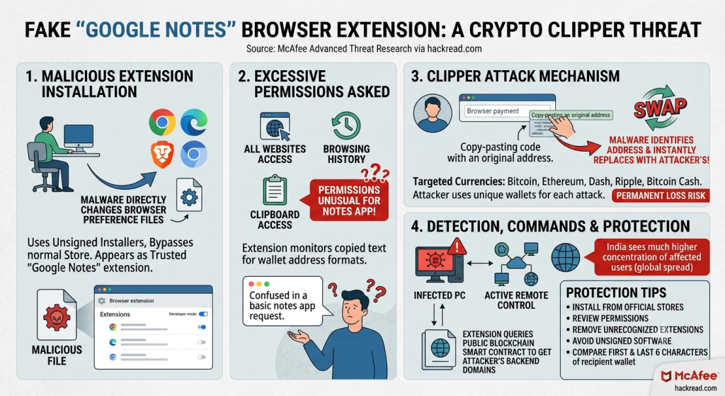 Fake “Google Notes” Browser Extension Caught Swapping Crypto Wallet Addresses