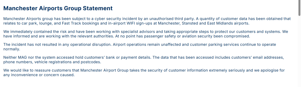 Cyberattack Exposes Data of 8.7 Million Customers at Three UK Airports