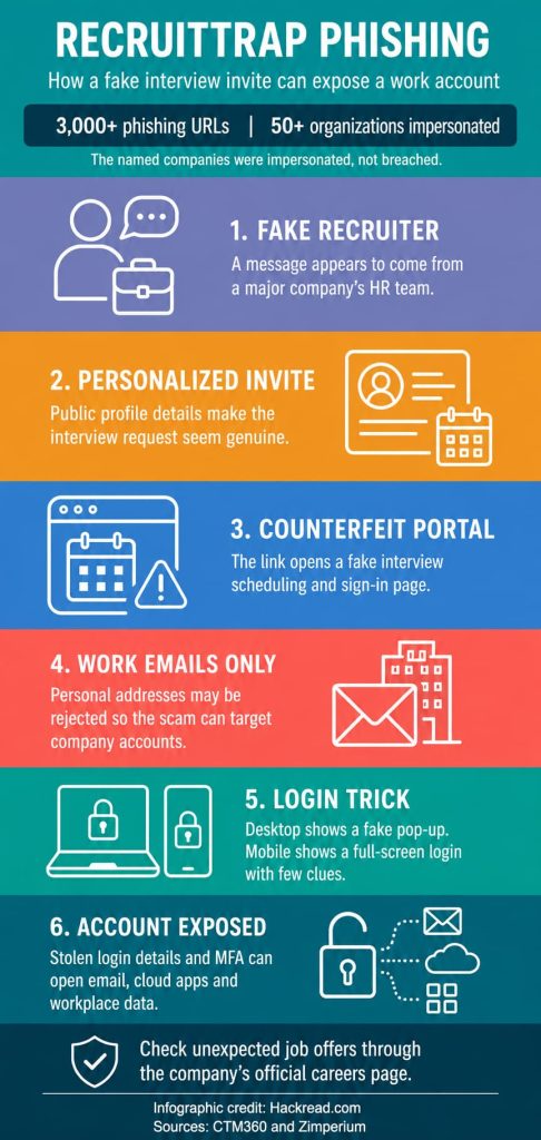 RecruitTrap Scam Uses Fake Interview Invites to Steal Corporate Logins