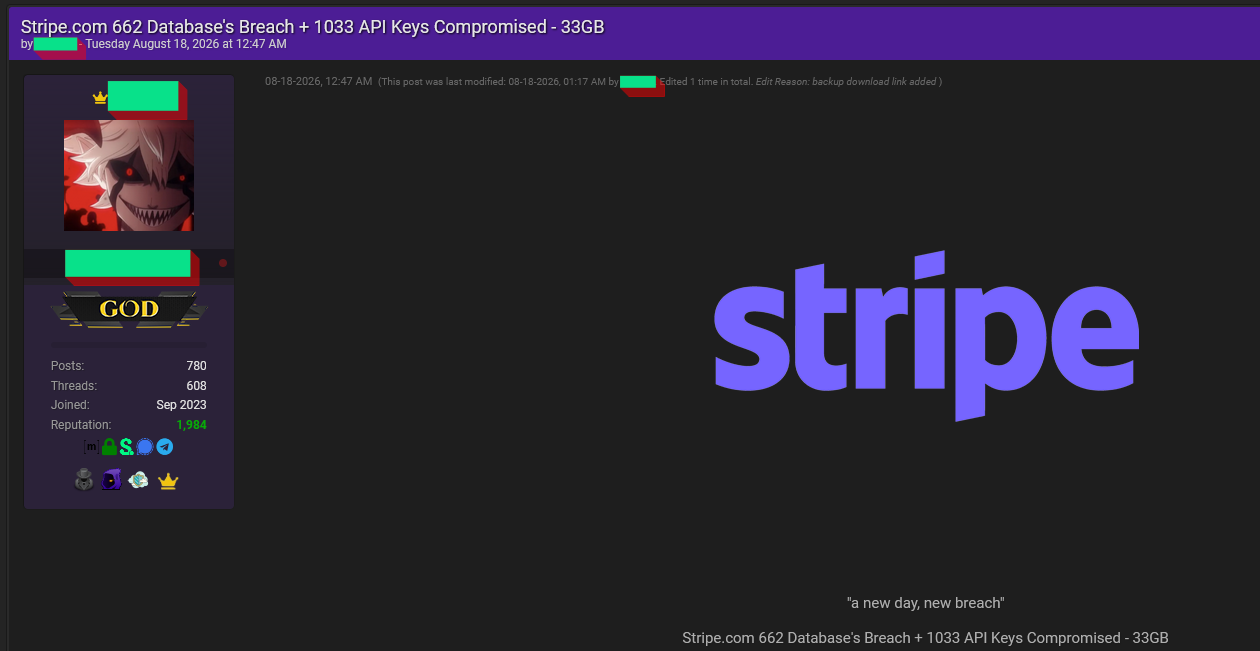 Hacker Leaks 1,033 Stripe Merchant API Keys and 688K Customer Records