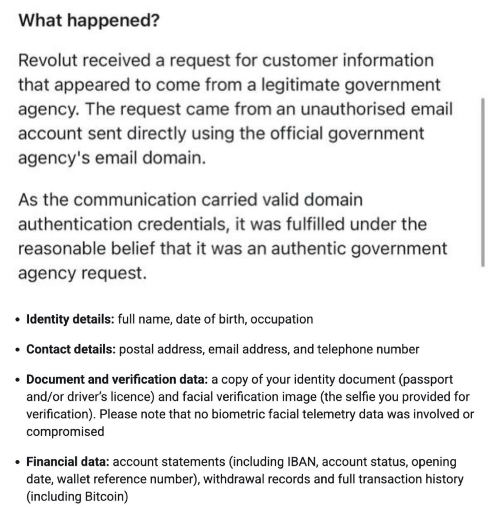 Revolut Gave Customer Passports and Bitcoin Records to Fraudster Posing as Government Agency