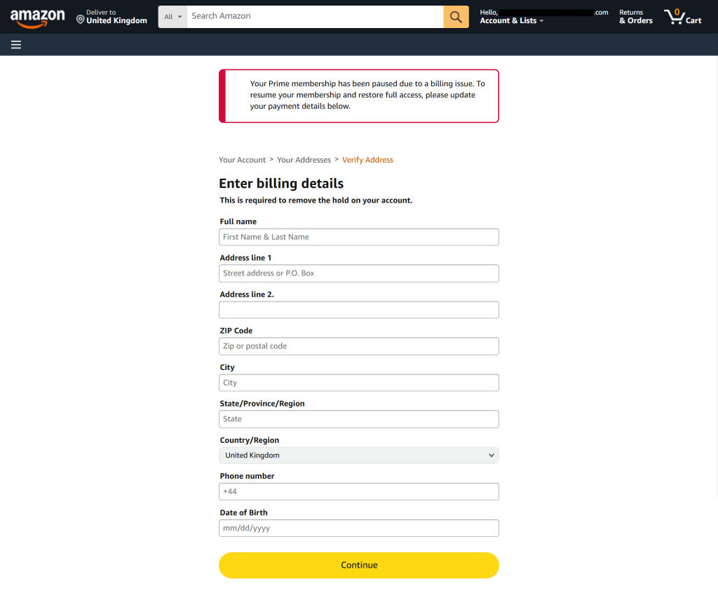 Amazon Prime Phishing Attack Uses Fake Billing Alert to Steal Logins, Personal and Card Details