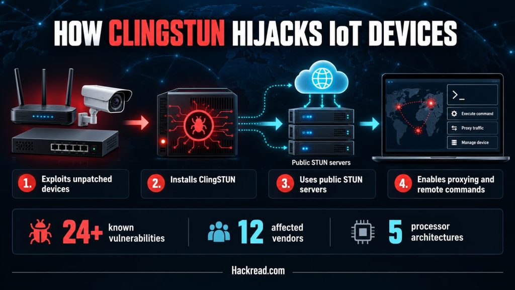 Hackers Exploit 24 IoT Vulnerabilities to Install ClingSTUN Linux Backdoor